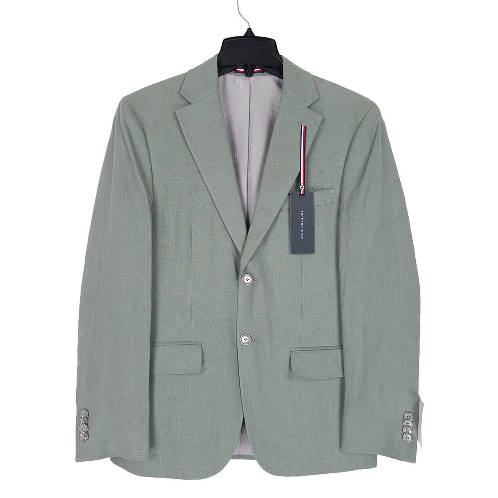 Tommy Hilfiger Mens Modern Fit Linen Sport Coat Blazer 36S Sage Green *Defect*